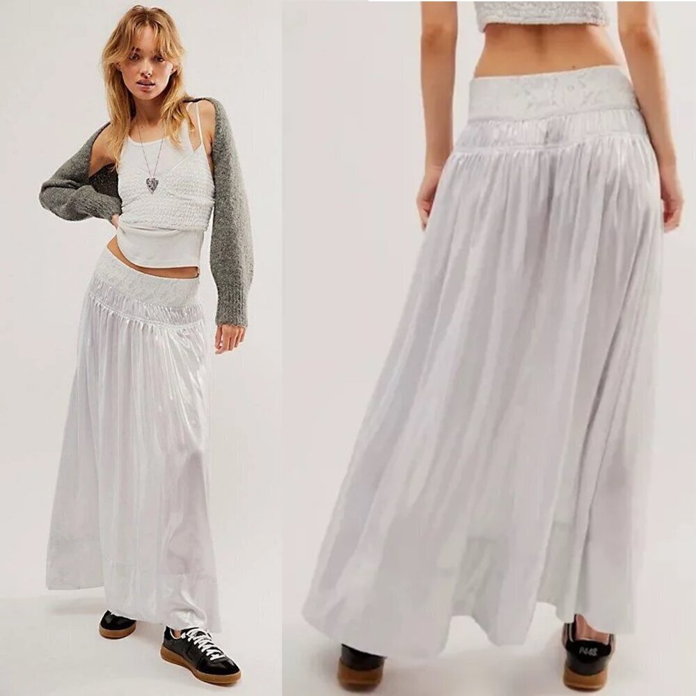 New Free People Aster Maxi Silver Skirt Size M